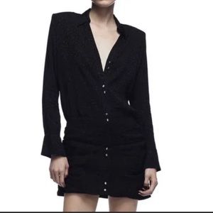NWT | Zara black Short Dress with jewel button and subtle animal print detail.